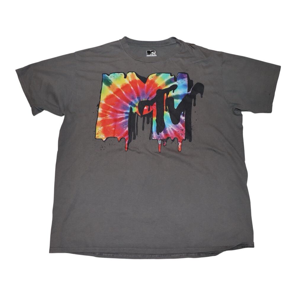 MTV Tie Dye Drip Logo Graphic T-Shirt Men’s Large Rainbow Streetwear Retro Tee